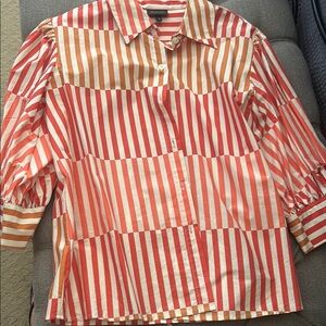 Striped Red and Orange Button-Up Blouse